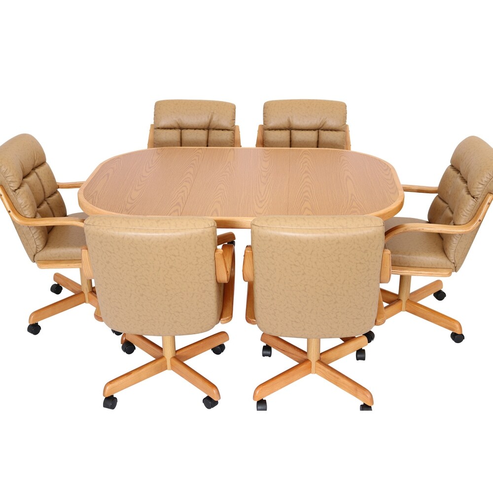 Round dining table with caster 2025 chairs